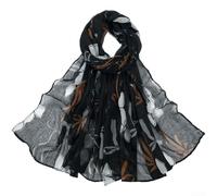 Voile-Schal für Damen, modisch, langer Druck, Schal, Sonnenschutz, elegante Schleife, leicht, Sommer, Strand-Accessoire, Schwarz