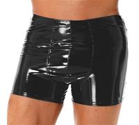 VOIV Herren-Boxershorts aus Lackleder im Wet-Look, Ausbuchtungsbeutel, Kurze, elastische Taille, Kurze Hotpants, Clubwear