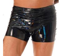 VOIV Herren-Boxershorts aus Lackleder im Wet-Look, Ausbuchtungsbeutel, Kurze, elastische Taille, Kurze Hotpants, Clubwear