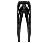 VOIV Männer elastische Taille Reißverschluss Schritt Hose Wet Look Lackleder Skinny Hosen Clubwear Leggings