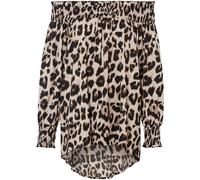 Longbluse BONPRIX, Damen, Gr. 40, beige (kreidebeige, braun leo bedruckt), Obermaterial: 100% Polyester, oversize, Blusen Longbluse, Oversize-Passform, Vokuhila-Schnitt, mit Rüschen, aus Polyester (16