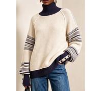 Volakebeing Damen Pullover Farbblock Langarm Mock Neck für Freizeit Damen | Stylish color-block pattern, modern mock neck design, perfect for casual summer outings