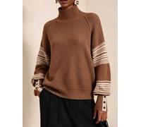 Volakebeing Damen Pullover Farbblock Langarm Mock Neck für Freizeit Damen | Stylish color-block pattern, modern mock neck design, perfect for casual summer outings