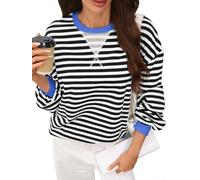Volakebeing Damen Sweatshirt Rundhals Gestreift Langarm Locker Fit | Rundhals-Ausschnitt, gestreiftes Design, lockerer Schnitt für maximale Bewegungsfreiheit im Sommer