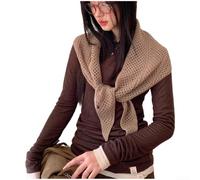 Volakebeing Gestricktes Dreieckstuch mit Hohlstrickmuster für Damen | Soft Thermal Knit, Hollow Pattern Design, Multi-wear As Neck Warmer Or Belt, One Size Fits All, Beige Black Grey