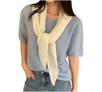 Volakebeing Gestricktes Dreieckstuch mit Hohlstrickmuster für Damen | Soft Thermal Knit, Hollow Pattern Design, Multi-wear As Neck Warmer Or Belt, One Size Fits All, Beige Black Grey