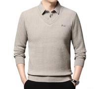 Volakebeing Herren Fake Two-Piece Strickjacke Fleece Innenfutter | Für Kalte Wintertage, Fleecegefüttert & Warm, Ideal für Männer, Polyester-Spandex Mix, Größen M bis 3XL