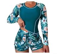 Volakebeing Zweiteiliger Damen-Badeanzug Langarm mit Split und Hose | Damen Zweiteiliges Badeanzug Set Langarm Mit Druck, UV-Schutz Quadratische Shorts, Elastischer Regular Fit