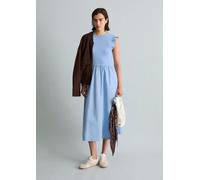 Jerseykleid MARC O'POLO DENIM "mit Baumwoll-Popelinerock", Damen, Gr. XS, Normalgrößen, ohne Ärmel, blau (flaxflower blau), Obermaterial: 96% Baumwolle, 4% Elasthan, unifarben, slim fit wadenlang, Run