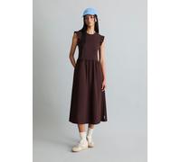 Jerseykleid MARC O'POLO DENIM "mit Baumwoll-Popelinerock", Damen, Gr. XXL, Normalgrößen, braun (burnt aubergine), Obermaterial: 96% Baumwolle, 4% Elasthan, unifarben, slim fit wadenlang, Rundhals, Kle
