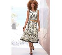 Volantkleid BUFFALO, Damen, Gr. 46, N-Gr, sand, khaki bedruckt, Single Jersey, Obermaterial: 100% Viskose, bedruckt, modisch, figurumspielend knieumspielend, Rundhals, Kleider, mit Volants, Druckkleid