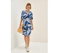 Volantkleid CECIL, Damen, Gr. XXL (46), N-Gr, blau (urban navy), Web, Obermaterial: 100% Viskose, bedruckt, lässig geschnitten knielang, V-Ausschnitt, Kleider, Sommerkleid mit grafischem Muster, V-Aus