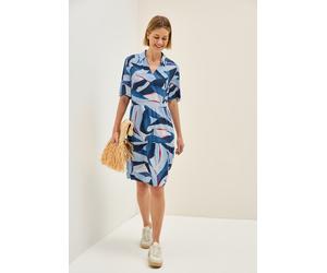 Volantkleid CECIL, Damen, Gr. XXL (46), N-Gr, blau (urban navy), Web, Obermaterial: 100% Viskose, bedruckt, lässig geschnitten knielang, V-Ausschnitt, Kleider, Sommerkleid mit grafischem Muster, V-Aus