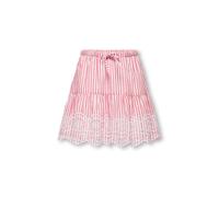 Volantrock KIDS ONLY "KOGBONDI LIFE EMB SKIRT WVN", Mädchen, Gr. 128, rosa (barbados cherry stripes:cloud dancer), Web, Obermaterial: 100% Baumwolle, gestreift, kniefrei, Röcke Volantrock, mit Spitzen