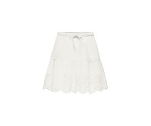 Volantrock KIDS ONLY "KOGBONDI LIFE EMB SKIRT WVN", Mädchen, Gr. 134, weiß (cloud dancer), Web, Obermaterial: 100% Baumwolle, unifarben, kniefrei, Röcke Volantrock, mit Spitzenkante (93938265-134) clo