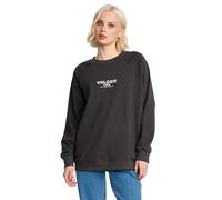 Volcom Damen Boyfriend Crew Fleece Sweatshirt - Raglanärmel Boyfriend-Passform Rundhalsausschnitt mit Siebdruck auf der Brust, Vintage-Schwarz, Mittel