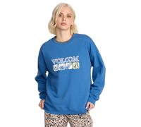 Volcom Damen Boyfriend Crew Fleece Sweatshirt - Raglanärmel Boyfriend-Passform Rundhalsausschnitt mit Siebdruck auf der Brust, Königlich (Royal), Klein
