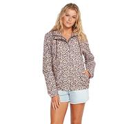 Volcom Damen Enemy Stone Windbreaker-Jacke mit Kapuze und Reißverschluss vorne (normale und große Größe), Schiefergrau, XS