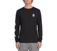 Volcom Herren Iconic Stones Long Classic Fit, Soft Cotton Jersey, Screen-Print Sleeves & Chest Logo T-Shirt, Schwarz, L