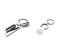 Volkswagen 5H6087010 Schlüsselanhänger Original R Logo Metall Silber/Chrom/Schwarz, M & 000087010BT Schlüsselanhänger Pfandchip Einkaufswagenchip Keyring Anhänger, mit neuem VW Logo