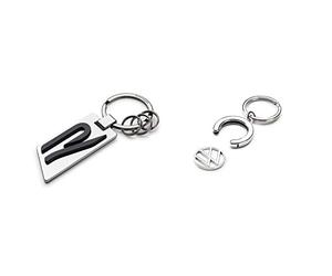 Volkswagen 5H6087010 Schlüsselanhänger Original R Logo Metall Silber/Chrom/Schwarz, M & 000087010BT Schlüsselanhänger Pfandchip Einkaufswagenchip Keyring Anhänger, mit neuem VW Logo