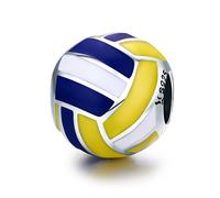 Volleyball-Anhänger aus 925er Sterlingsilber, Sportball, kompatibel mit Pandora-Charm-Armbändern und Halsketten