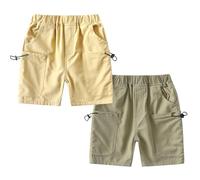 Volunboy Baby Jungen 2er-Pack Pull-On Cargo Shorts, Kurze Hosen Kinder Lässige Bermuda mit Taschen（3-4 Jahre，Hellgrün Khaki，Größe 110）