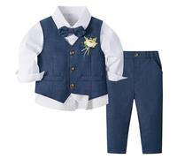 Volunboy Baby Jungen Anzug, Kinder Anzugweste Festliche Hochzeit Kleidung Bekleidung Set 4tlg (18-24 Monate, Marine Blau, Größe 90)