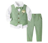 Volunboy Baby Jungen Anzug, Kinder Anzugweste Festliche Hochzeit Kleidung Bekleidung Set 4tlg (18-24 Monate, Wald Grün, Größe 90)
