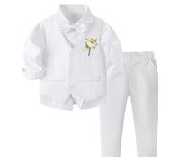 Volunboy Baby Jungen Anzug, Kinder Anzugweste Festliche Hochzeit Kleidung Bekleidung Set 4tlg(Größe 120,4-5 Jahre,Reines Weiß
