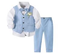 Volunboy Baby Jungen Anzug, Kinder Anzugweste Festliche Hochzeit Kleidung Bekleidung Set 4tlg(Größe 110,3-4 Jahre,Blau