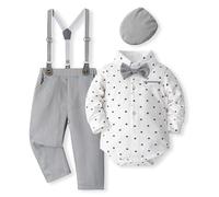 Volunboy Baby Jungen Anzug Set Bekleidung Hemd mit Fliege + Hosenträger Hosen Strampler Anzug(9-12 Monate,Graue Sterne,Größe 73)