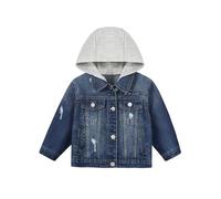Volunboy Kinder Denimjacke mit abnehmbarer Kapuze, Blau Ripped Jeansjacket für Jungen Mädchen 2-8 Jahre(Dunkelblau,3-4 Jahre,Größe 100)