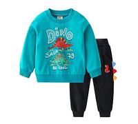 Volunboy Kleinkind Junge Dinosaurier Sweatshirt, Langarmshirt und Hosen 2tlg kleidung Set für 2-6 Jahre(Blau,3-4 Jahre,Größe 110)