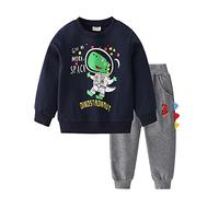 Volunboy Kleinkind Junge Dinosaurier Sweatshirt, Langarmshirt und Hosen 2tlg kleidung Set für 2-6 Jahre(Schwarz,5-6 Jahre,Größe 130)