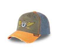 VON DUTCH Baseball Cap 226, Orange und Khaki, Design geflügeltes Auge mit Stickerei, Vintage Washed
