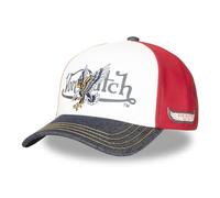 Von Dutch Klassische Trucker-Kappe – rot/weiß, Jeansvisier, gesticktes Adler-Logo