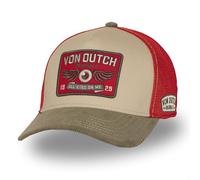 Von Dutch Trucker-Kappe mit Netz für Erwachsene, mit Visier, Velours, Patch Semi-Curved, Khaki / Beige / Rot, One size