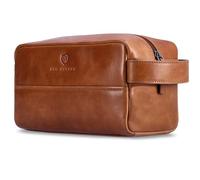 VON HEESEN Kulturbeutel Leder Kulturtasche für Herren & Damen - Echtleder Necessaire ideal zum Reisen - Waschtasche und Kosmetiktasche mit einem Hauptfach Cognac-braun, groß