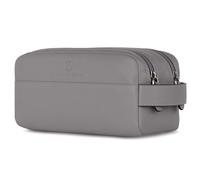 VON HEESEN Kulturbeutel Leder Kulturtasche für Herren & Damen - Echtleder Necessaire ideal zum Reisen - Waschtasche und Kosmetiktasche mit Zwei Hauptfächern grau, groß