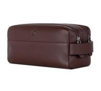 VON HEESEN Kulturbeutel Leder Kulturtasche für Herren & Damen - Echtleder Necessaire ideal zum Reisen - Waschtasche und Kosmetiktasche mit Zwei Hauptfächern braun, groß