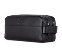 VON HEESEN Kulturbeutel Leder Kulturtasche für Herren & Damen - Echtleder Necessaire ideal zum Reisen - Waschtasche und Kosmetiktasche mit Zwei Hauptfächern schwarz, groß