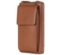 VON HEESEN Leder Handy-Geldbörse mit RFID-Schutz - Handytasche mit Portemonnaie für Damen & Herren aus echtem Leder - Wallet mit Münzfach - Geldbeutel für Frauen und Männer in Cognac Braun