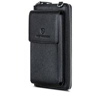 VON HEESEN Leder Handy-Geldbörse mit RFID-Schutz - Handytasche mit Portemonnaie für Damen & Herren aus echtem Leder - Wallet mit Münzfach - Geldbeutel für Frauen und Männer in Saffiano Schwarz