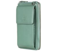VON HEESEN Leder Handy-Geldbörse mit RFID-Schutz - Handytasche mit Portemonnaie für Damen & Herren aus echtem Leder - Wallet mit Münzfach - Geldbeutel für Frauen und Männer in Türkis (Silver Pine)