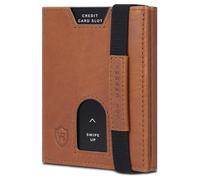 VON HEESEN Mini Kartenetui Ohne Münzfach 6-12 Karten - RFID-Schutz - Leder Geldbörse Damen Herren - Geldbeutel Männer klein - Portemonnaie Portmonaise Portmonee Slim Wallet (Cognac Waxy)