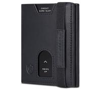 VON HEESEN Mini Kartenetui Ohne Münzfach 6-12 Karten - RFID-Schutz - Leder Geldbörse Damen Herren - Geldbeutel Männer klein - Portemonnaie Portmonaise Portmonee Slim Wallet (Schwarz Waxy)