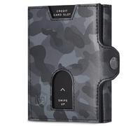 VON HEESEN Slim Wallet mit Münzfach & RFID Schutz - Geldbörse Herren klein - Mini Geldbeutel Damen Portmonee - Kartenetui Echtleder Karten Portemonnaie - Leder Kreditkartenetui Camouflage Grau
