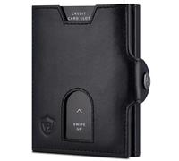 VON HEESEN Slim Wallet mit Münzfach & RFID Schutz - Geldbörse Herren klein - Mini Geldbeutel Damen Portmonee - Kartenetui Echtleder Karten Portemonnaie - Leder Kreditkartenetui Schwarz Glatt