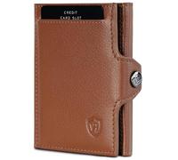 VON HEESEN Slim Wallet mit XL Münzfach & RFID-Schutz - Mini Geldbörse Herren & Damen - Kartenetui Geldklammer Kreditkartenetui - Portmonee Geldbeutel Portemonnaie klein (Cognac-Braun)